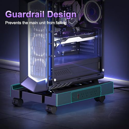 Adjustable Computer Tower Stand with Charging Station, PC Stand for Floor, Mobile CPU Holder with 4 Caster Wheels Fits Most PC Tower, Under Desk CPU Holder for Office,Gamers and Students - style: With Socket