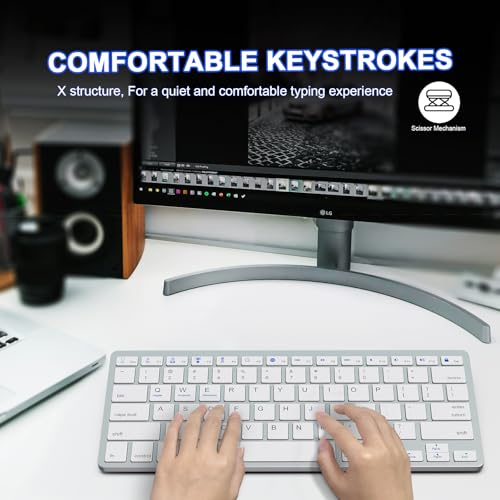 Multi-Device Bluetooth Keyboard for Mac, iPad, iPhone & Windows - Wireless for iPad Pro 12.9/11, Air, Mini, MacBook, Surface, Android Tablet - Switch 3 Devices, Auto-Reconnect, White - color: White
