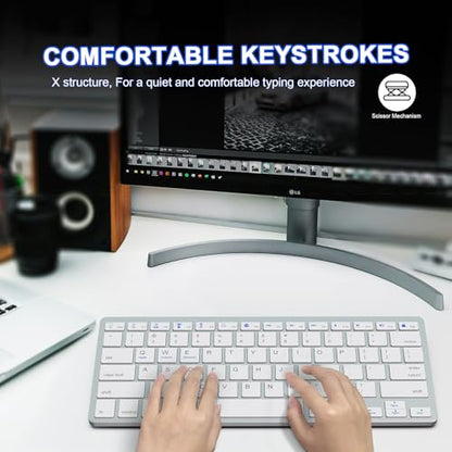 Multi-Device Bluetooth Keyboard for Mac, iPad, iPhone & Windows - Wireless for iPad Pro 12.9/11, Air, Mini, MacBook, Surface, Android Tablet - Switch 3 Devices, Auto-Reconnect, White - color: White