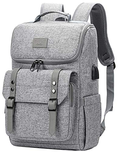 YALUNDISI Vintage Backpack Travel Laptop Backpack with usb Charging Port for Women & Men College Backpack Fits 15.6 Inch Laptop Grey - color: Grey