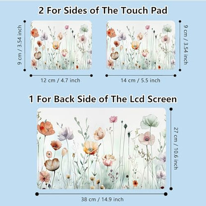 Universal Laptop Skin Sticker with 2 Wrist Pad Skins, Waterproof Scratch Resistant Vinyl Laptop Cover Decal, Cut to Fit for 11–15.6 Inch MacBook HP Dell Lenovo, Wild Flowers - color: Wild Flowers