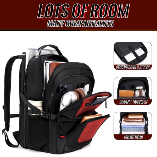 55L Gaming Laptop Backpack, Fits 18.4-19" Laptop, Red | 180° TSA-Friendly Carry On Design with Padded Laptop Compartment, Water-Resistant, Adjustable Strap, Handle for Men Women - color: Red, size: 18.4 Inch（21.6"x15.4"x9.8"）