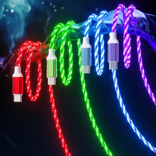 IHAO USB C to C Charger Cable PD Fast Charge and High Speed Sync Visible Starry LED Current Flowing Compatible with All USBC Device-Starry Purple C to C 39Inches - color: Starry Purple C to C