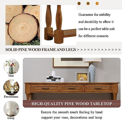 60" Solid Wood Console Table for Entryway,Sofa Table with Drawers | 60" Farmhouse Entryway Table with Storage Drawers & Shelf,Solid Wood Long Sofa Table for Hallway,Entry,Easy Assembled,Brown - color: Brown
