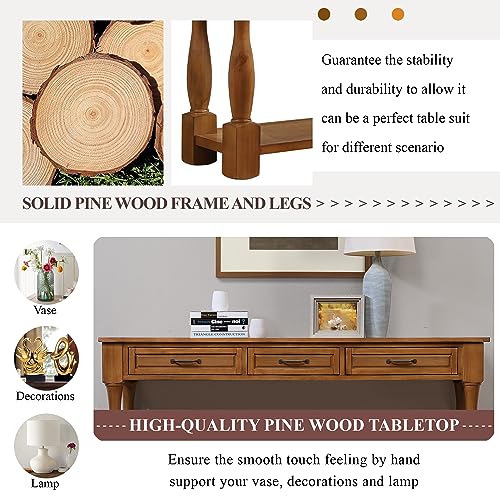 60" Solid Wood Console Table for Entryway,Sofa Table with Drawers | 60" Farmhouse Entryway Table with Storage Drawers & Shelf,Solid Wood Long Sofa Table for Hallway,Entry,Easy Assembled,Brown - color: Brown
