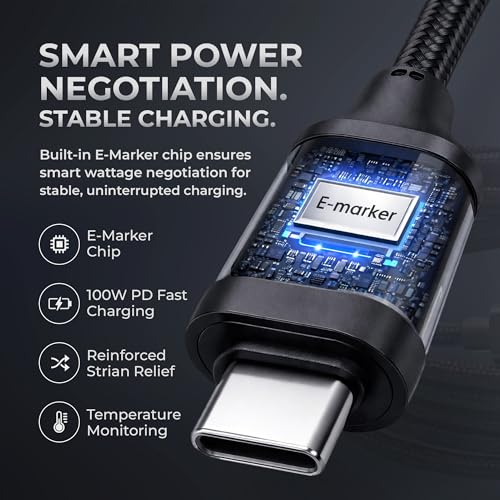 McClinton & Co. USB C to USB C Cable 6ft | 100W PD Fast Charging for Samsung Galaxy S25/S24/S23/S22, iPhone 16/15 Pro Max, Google Pixel, Motorola, OnePlus | Durable Braided, Snug Fit USB-C Cord