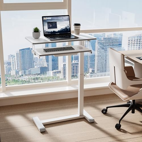 ETHU Overbed Table with Wheels, Medical Table with Drawer, Hospital Bed Table, Workstation Desk, Adjustable Overbed Bedside Rolling Laptop Desk, Marble White - color: Marble White