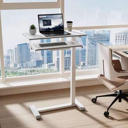 ETHU Overbed Table with Wheels, Medical Table with Drawer, Hospital Bed Table, Workstation Desk, Adjustable Overbed Bedside Rolling Laptop Desk, Marble White - color: Marble White