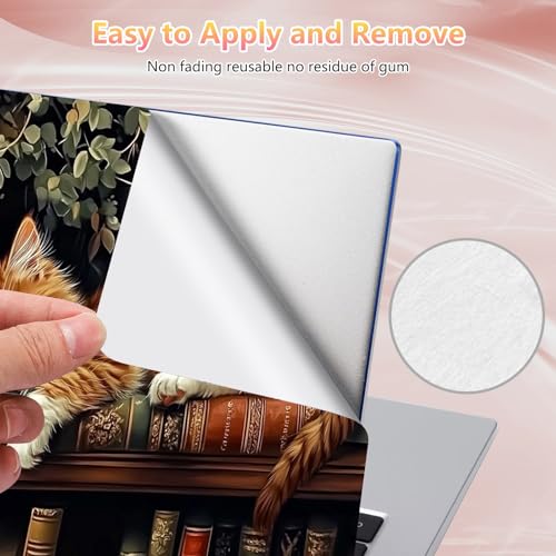 Laptop Skin Sticker Decal 12" 13" 13.3" 14" 15" 15.6",Waterproof Scratch Resistant Vinyl,Reusable Easy to Apply,for MacBook HP Dell Notebooks Netbooks Laptop,2 Wrist Pads,Cat Bookshelf - color: Cat Bookshelf