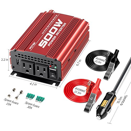 POTEK 500W Car Power Inverter DC 12V to AC 110V with 2AC outlets and 2A USB Port - size: 500W