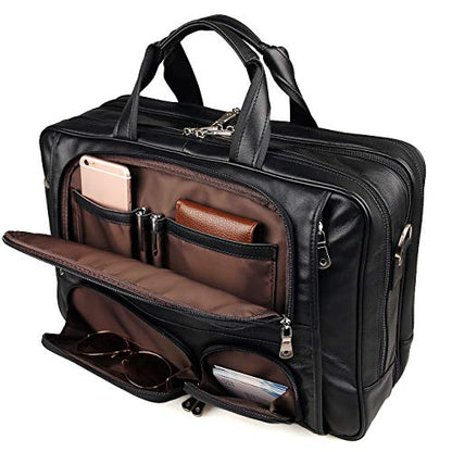 Augus Business Travel Briefcase Genuine Leather Duffel Bags for Men Laptop Bag fits 15.6 inches Laptop - color: Black-2
