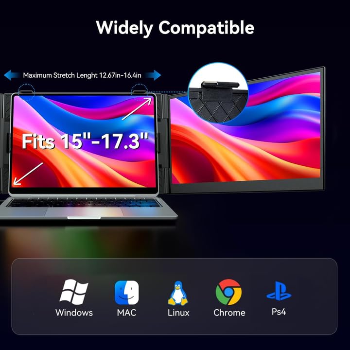 15.3" Laptop Screen Extender Portable, One Cable Connection Double Laptop Monitor FHD 1080P IPS, Ultra Thin Dual Monitor for 13-17" Laptops, Plug&Play Compatiable with Win/Mac/Chrome/Android/Switch - size: 15.3" Screen Extenders