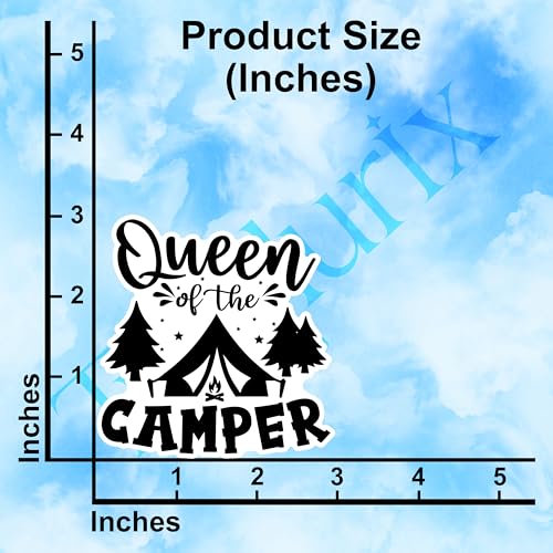 (3Pcs) Queen of The Camper Sticker Camping Lover Trees Adventure Stickers Decorative Waterproof Vinyl Decal for Tumbler Mug Phone Case Laptop Water Bottle Notebook Size 3x2.9 Inches