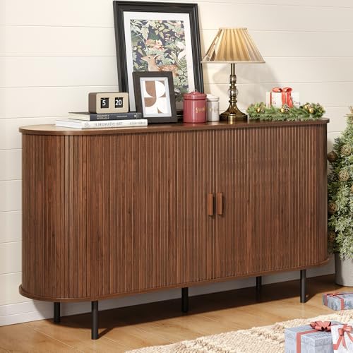 ONBRILL 55" Sideboard Buffet Cabinet with Storage, Sliding Door & Adjustable Shelf, Modern Accent Coffee Bar Console Table for Kitchen, Entryway, Walnut - color: Walnut, size: 55"