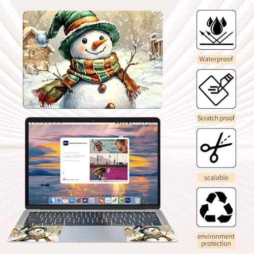 15.6 Inch Laptop Skin Sticker, Reusable Vinyl Cover Protector with 2 Wrist Pad Skins, Removable Waterproof Scratch-Resistant for 12-15.6 Inch Laptop Notebook,Snowman with Hat - color: Snowman With Hat
