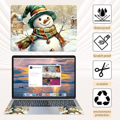 15.6 Inch Laptop Skin Sticker, Reusable Vinyl Cover Protector with 2 Wrist Pad Skins, Removable Waterproof Scratch-Resistant for 12-15.6 Inch Laptop Notebook,Snowman with Hat - color: Snowman With Hat
