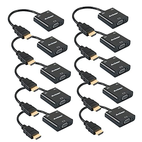 HDMI to VGA Adapter with Audio(10 Pack), Gold-Plated VGA to HDMI Adapter (Male to Female) Compatible for Computer, Desktop, Laptop, PC, Monitor, Projector, HDTV, Chromebook,Roku, Xbox and More - color: 10 Pack