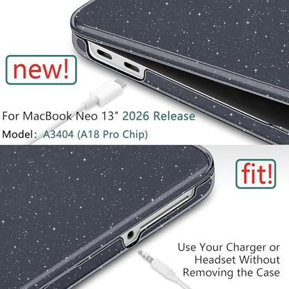 DONGKE Glitter Case for MacBook Neo 13 Inch 2026 (Model A3404 | A18 Pro Chip) | Clear Sparkly Hard Shell Cover with Screen Protector & Keyboard Cover & 2 USB-C Adapters - Bling Black - color: Bling Black