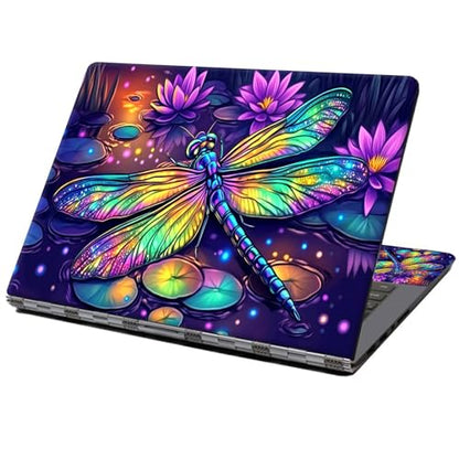Laptop Skin Sticker Decal 12" 13" 13.3" 14" 15" 15.6",Waterproof Scratch Resistant Vinyl,Reusable Easy to Apply,for MacBook HP Dell Notebooks Netbooks Laptop,2 Wrist Pads,Colorful Dragonfly Lotus - color: Colorful Dragonfly Lotus