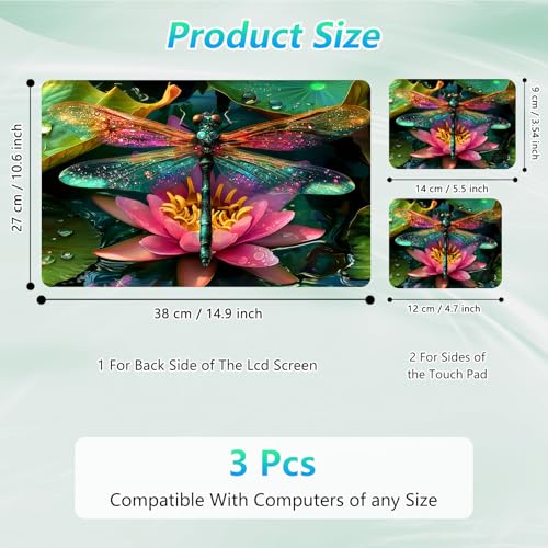 Laptop Skin Sticker Decal 12"-15.6" Universal Laptop/Notebook/Netbook Vinyl - Waterproof Scratch Resistant,Fits HP Dell Lenovo MacBook,2 Free Wrist Pads,Easy Apply & Remove,Dragonfly Lotus - color: Dragonfly Lotus