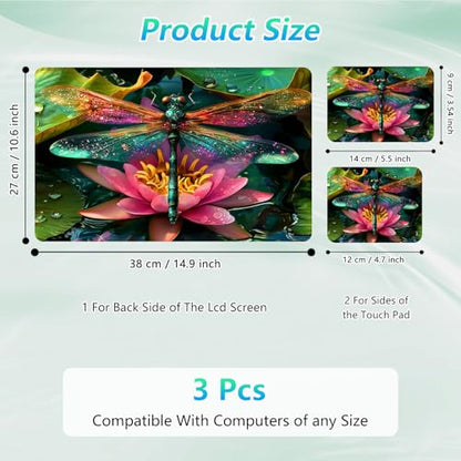 Laptop Skin Sticker Decal 12"-15.6" Universal Laptop/Notebook/Netbook Vinyl - Waterproof Scratch Resistant,Fits HP Dell Lenovo MacBook,2 Free Wrist Pads,Easy Apply & Remove,Dragonfly Lotus - color: Dragonfly Lotus