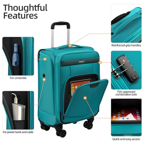 Carry On Luggage 22x14x9 Airline Approved with Wheels,2-piece Luggage Set,Softside Expandable Luggage Suitcase with TSA Lock&Carry-on UnderSeat travel Duffle Bag,Weekender Bag-Green - color: Green, size: Carry-on 20 inch (2-piece Set)