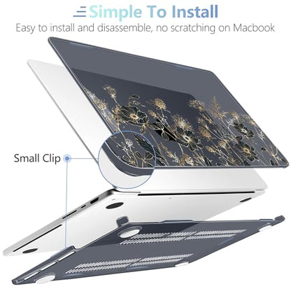 MEEgoodo Compatible with MacBook Pro 14 inch Case (M5/M4/M3/M2/M1) Pro/Max 2026 2025 2024 2023 2021, Case Fit Model A3427/A3426/A3434/A3112/A3401/A3185/A2918/A2992/A2779/A2442, Golden Flowers & Herbs - color: Golden Flowers & Herbs