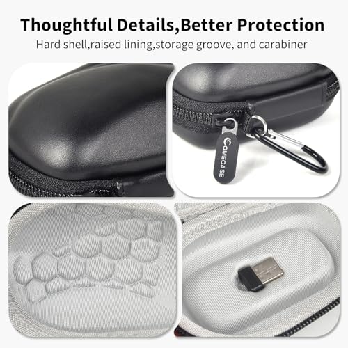 Comecase Compact Mouse Case for Logitech MX Anywhere 3S/3/2S/2 | Hard Shell Storage, Raised Inner Dots, Accessory Groove, Carabiner, Travel and Business Use, Inside Grey, Bag Only, - color: Black+Inside Grey
