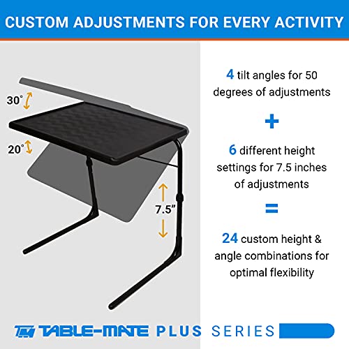 Table-Mate TV Tray Table | Portable Desk Folding Dinner Tray, Couch Table Trays for Eating Snack Food, Portable Laptop Desk, Bed Trays for Eating | Adjustable TV Trays with 3 Angles and Cup Holder - size: 20"D x 25"W x 30"H