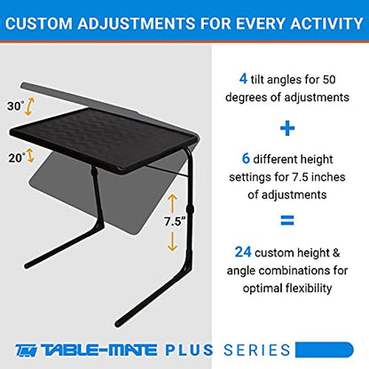 Table-Mate TV Tray Table | Portable Desk Folding Dinner Tray, Couch Table Trays for Eating Snack Food, Portable Laptop Desk, Bed Trays for Eating | Adjustable TV Trays with 3 Angles and Cup Holder - size: 20"D x 25"W x 30"H