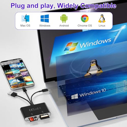 Memory Card Reader - 4 in 1 SD/MicroSD/MS/XD Card Reader Memory Stick Pro Duo Adapter for Sony Cybershot SD, Lightning/USB-C/USB-A Triple SD-Card Reader for iPhone 17/16/15/14/iPad/PC/Android/Camera