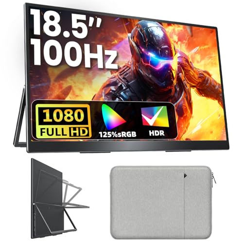 Upperizon Portable Monitor 18.5 inch FHD 125% sRGB 100Hz IPS HDR HDMI USB-C Travel Monitor for Laptop MacBook PC Surface PS5 Xbox, Large External Display with Kickstand & Speakers, VESA Compatible - size: 18.5 inch