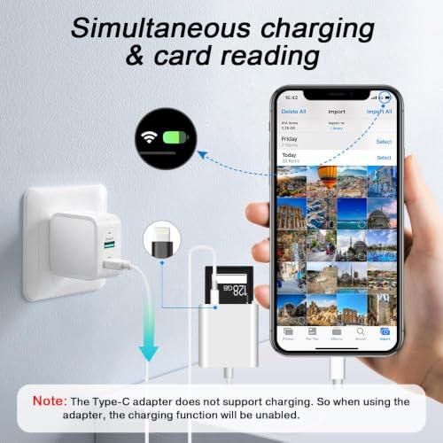 SD Card Reader for iPhone iPad,Micro SD Card Reader Memory Card Reader Plug and Play Trail Camera SD Card Adapter,Simultaneous Charging and Reading - color: Pearl White