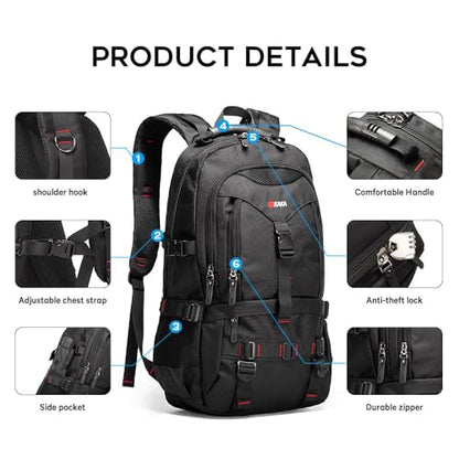 KAKA Travel Backpack Fight Approved with 17.3 inch Laptop Lackpack Compartment Outdoor Duffle Bag for men and women - color: Black
