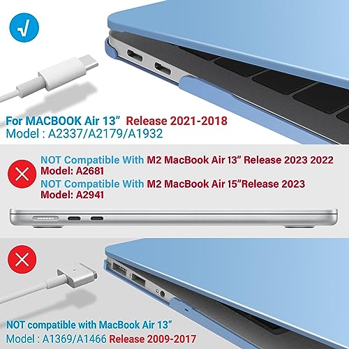 IBENZER Compatible with New MacBook Air 13 inch case 2022 2021 2020 M1 A2337 A2179 A1932, Hard Shell Case&Keyboard Cover&Screen Film for Mac Air 13 with Touch ID (2018-2022), Airy Blue, AT13ARBL+2 - color: Airy Blue