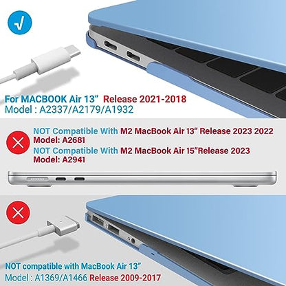 IBENZER Compatible with New MacBook Air 13 inch case 2022 2021 2020 M1 A2337 A2179 A1932, Hard Shell Case&Keyboard Cover&Screen Film for Mac Air 13 with Touch ID (2018-2022), Airy Blue, AT13ARBL+2 - color: Airy Blue