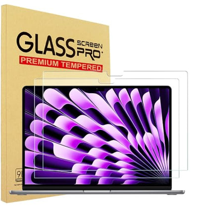 YINOVEEN 2 Pack Tempered Glass Screen Protector for MacBook Air 15.3-inch 2026 2025 2024 2023 Release M5 A3448 M4 A3241 M3 A3114 M2 A2941 Laptop, 9H Hardness, Ultra HD - size: MacBook Air 15" (2023-2026)