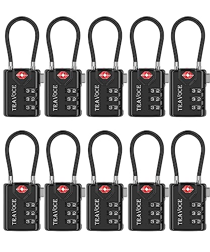 TRAVOCE TSA Approved Luggage Locks - Heavy Duty 3 Digit Combination Cable Lock, Search Alert for Suitcases, Backpacks, Golf Bags, Tents, Violin and Camera Cases, 10 Pack, Black - color: Black 10 Pack