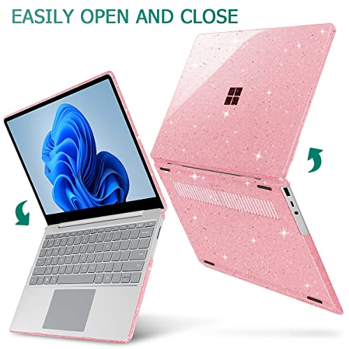 May Chen Plastic Hard Shell Case with Screen Protector & Keyboard Cover & Dust Plug for Microsoft Surface Laptop Go 3/2/1 12.4 Inch (2023/2022/2020 Release) - Pink Glitter - color: Pink Glitter