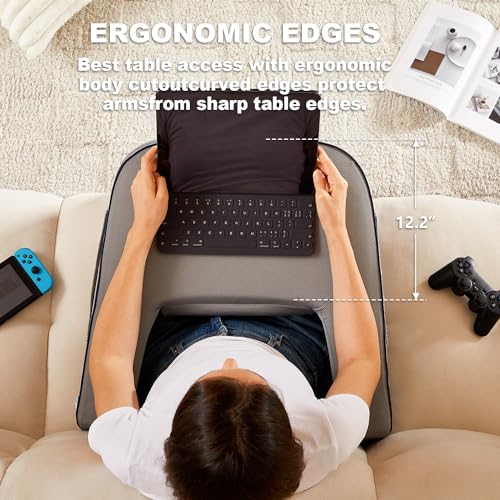 cooloo8 Lap Desk Pillow for Bed, Soft Arm Rest Pillow, Reading Lap Pillow, Memory Foam Reading Pillow, Laptop Lap Desk for arms for Reading, Working in Bed Couch(Grey) - size: Lap Desk Pillow - Small