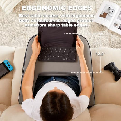 cooloo8 Lap Desk Pillow for Bed, Soft Arm Rest Pillow, Reading Lap Pillow, Memory Foam Reading Pillow, Laptop Lap Desk for arms for Reading, Working in Bed Couch(Grey) - size: Lap Desk Pillow - Small