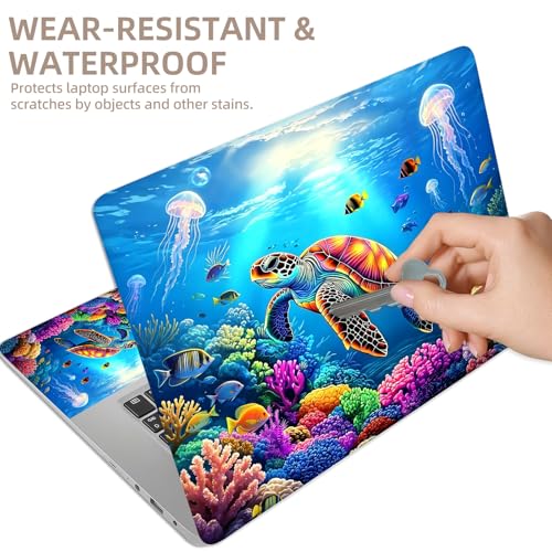 Universal Laptop Skin Sticker for 12/13/14/15.6 Inch Laptops, Reusable Vinyl Laptop Decal Protective Cover, Waterproof Scratch Resistant Notebook Skin with 2 Wrist Pads,Colorful Sea Turtle - color: Colorful Sea Turtle
