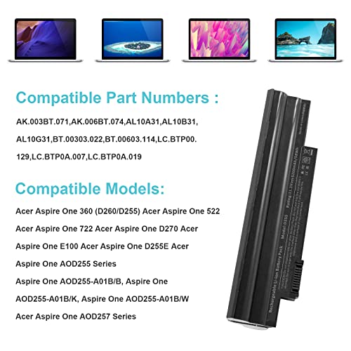 Fancy Buying Laptop Battery for Acer Aspire One D255 D257 D260 522 722 Al10a31 Al10b31 Al10bw Al10g31 Bt.00603.121 Lc.btp00 Gateway LT23 LT25 Performance - size: 7.33*2.72*0.94inch D260