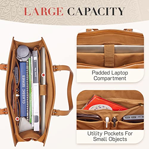 Missnine Laptop Tote Bag for Women 15.6 Inch Leather Work Bags Teacher Computer Purse Briefcase Handbag for Office, Travel - color: Embossed Brown