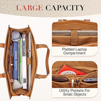 Missnine Laptop Tote Bag for Women 15.6 Inch Leather Work Bags Teacher Computer Purse Briefcase Handbag for Office, Travel - color: Embossed Brown