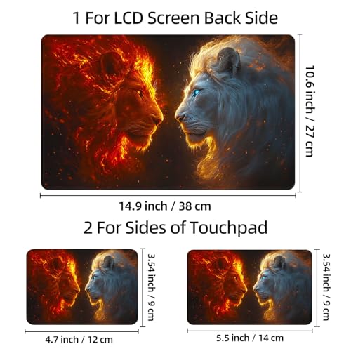 Universal Laptop Skin Sticker Decal, 12"-15.6" Aesthetic Vinyl Wrap, Fire and Ice Lions Face Off Waterproof Notebook Cover Art Protector for MacBook HP Dell Lenovo, Fits 13" 14" 15" 15.6" - color: Fire and Ice Lions Face Off