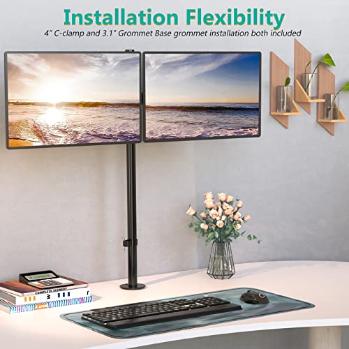 WALI Extra Tall Dual LCD Monitor Fully Adjustable Desk Mount Fits 2 Screens up to 27 inch, 22 lbs. Weight Capacity per Arm (M002XL), Black - size: 13"-27", style: Dual