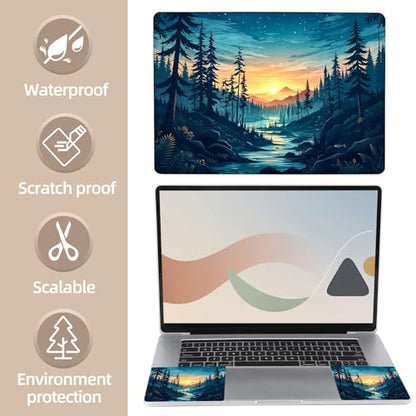Universal Laptop Skin Sticker for 12/13/14/15.6 Inch Laptops, Reusable Vinyl Laptop Decal Cover, Waterproof Scratch Resistant Notebook Skin with 2 Wrist Pads,Sunset Forest - color: Sunset Forest
