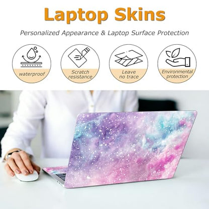 Universal Laptop Skin Sticker with 2 Wrist Pad Decals, 3-Piece Removable Vinyl Laptop Cover, Purple Pink Waterproof Anti-Scratch, Easy-Trim Fit for 13.3" 14" 15.6" Laptops - color: Purple Pink