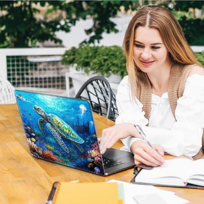 Laptop Skin Sticker Decal, Universal Reusable Vinyl Laptop Cover for 12" 13" 13.3" 14" 15" 15.4" 15.6" Notebook PC, Waterproof Scratch-Resistant with 2 Wrist Pads, Easy to Apply & Remove,A Sea Turtle - color: A Sea Turtle